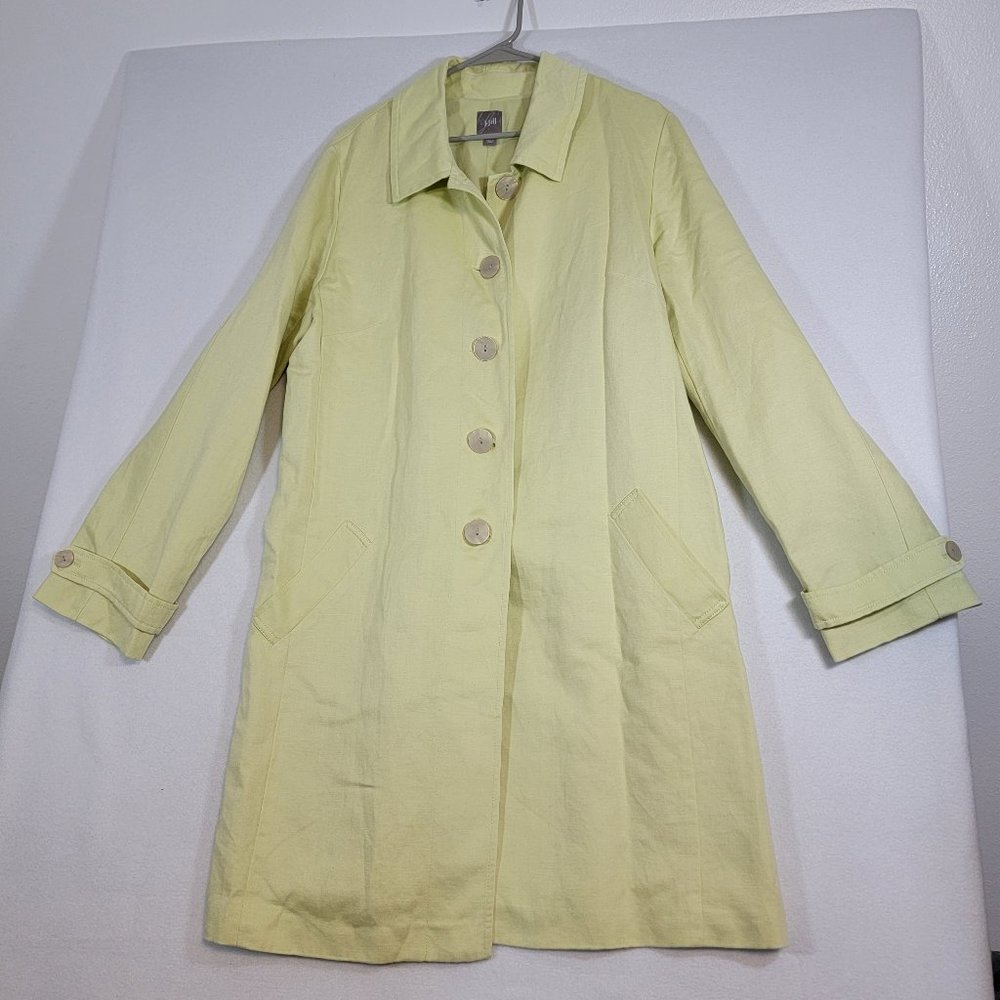 J. Jill Jacket Women's Lined Linen Blend Trench Coat with Pockets Large Tall